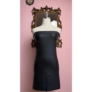 American Apparel Black Holographic Shiny Too Short Tube Strapless Dress Medium